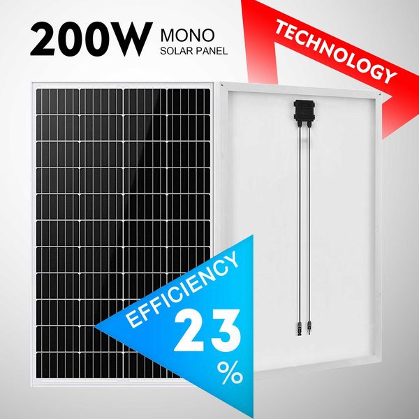 Solar Panel 200 Watt 12 Volt Mono Charger for RV Marine Rooftop Farm Battery US