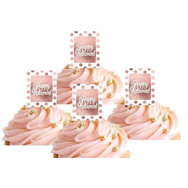 Rose Gold Polka Dot Happy Retirement Hand Crafted Glitter Cupcake Decoration Topper Picks -12pk