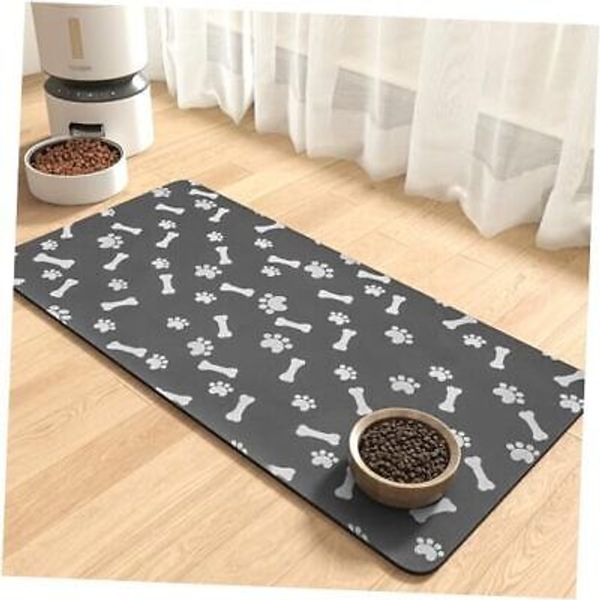 Pet Feeding Mat-Absorbent Dog Food Mat-Dog Mat for Food and 17"x34" DARK GREY