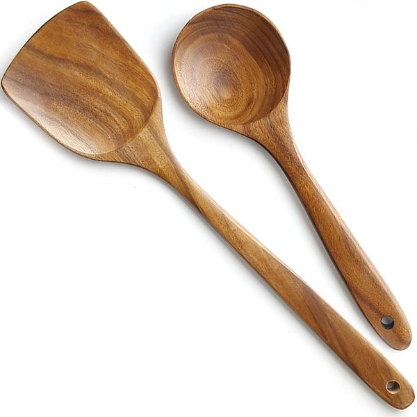 AOOSY Rice Spoon, Wooden Spatula, Turner, Set of 2, Turner, Spatula, Kitchen Tools Set, Stir-fry Wooden Kitchen Goods, Cooking Tools, Cookware, Kitchen Utensils