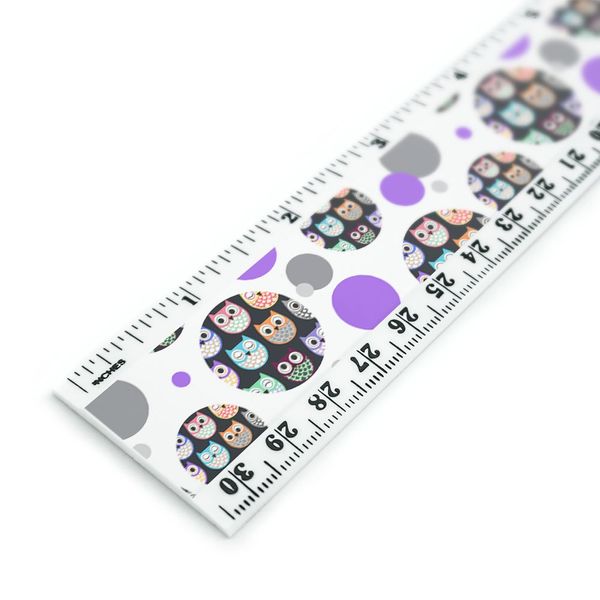 Colorful Owls Cute Pattern 12 Inch Standard and Metric Plastic Ruler