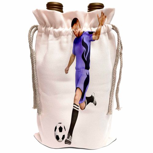 Wine Bag - Soccer Player in Purple and Black Kicking Soccer Ball Graphics Sports