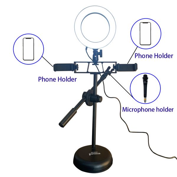 Mobile Phone Holder Live Mic Bracket Desktop Selfie Ring LED Light For Make up