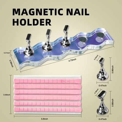 BPrettier Nail Holder for Painting Nails 2 Set Nail Stand for Press on, Press on Nail Stand with 96 Pcs Reusable Sticky Putty for Nail Art Display Home & Salon Use.(Aurora & Silver)