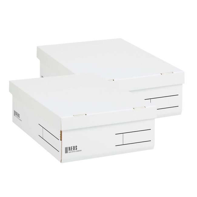 Kokuyo NE9832WX2 Storage Box, NEOS Regular Half Size with Lid, Set of 2, White