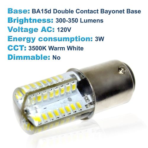 HQRP 2-Pack 110V LED Light Bulbs Warm White Compatible with Bernina 900/930 / 940/1000 / 1010/1015 Sewing Machine