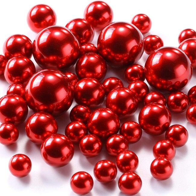 Floating Beads No Hole Pearl for Vases, Highlight Pearls Bead Vase Filler for Centerpieces, Red Pearls 50 PCS, 30mm 20mm and 14mm, DIY Wedding, Birthday, Anniversary, Christmas Centerpiece