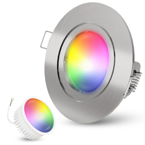 linovum Einbaustrahler flach mit wechselbarem RGB Smart LED Modul - kompatibel mit Alexa & Google Home - WLAN Einbauspot rund gebürstet
