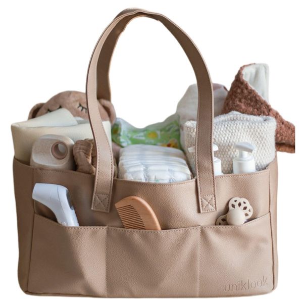 Uniklook Vegan Leather Baby Diaper Caddy Basket Car Organizer, Storage Basket, Bin for Diapers & WipesBag Luxury Padded Caddy Cart for Baby Girl & Boy, Nursery basket (Tan)