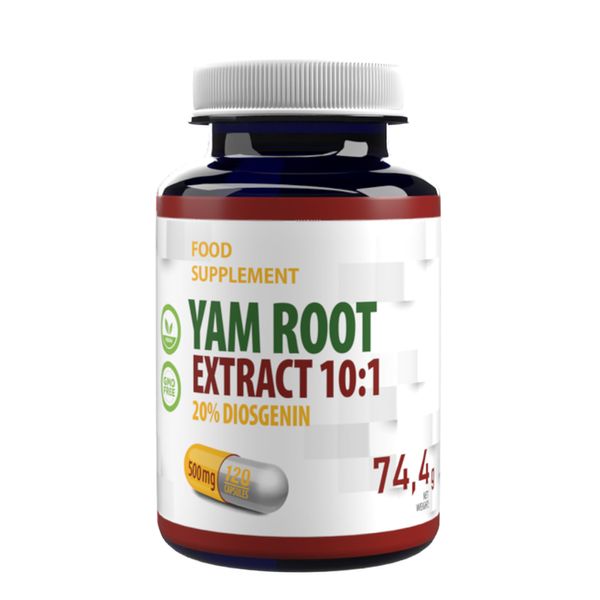 Yam Root 5,000mg Equivalent (500mg of 10:1 Extract) 120 Vegan Capsules, 20% Diosgenin, 3rd Party Lab Tested, High Stregth Supplement