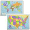 Painless Learning Educational Placemats Sets USA Map and World Map Non Slip Washable, Large