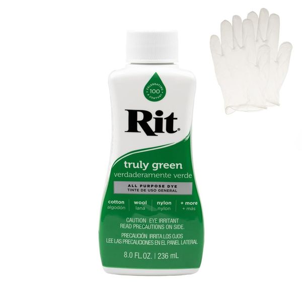 Rit Dye – Liquid Fabric Dye for Crafting, Clothing, and Décor – 8 oz. Bottle – Truly Green (Gloves Included)