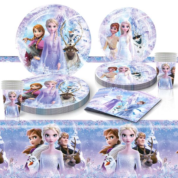 81 PCS Frozen Birthday Party Supplies, Frozen Tableware Set Includes 40 PCS Plates, 20 PCS Napkins, 20 PCS Paper Cups, 1 PCS Tablecover for Boys Girls Birthday Party Baby Shower Decorations