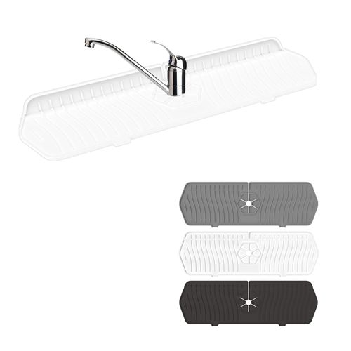 Kucucyle Faucet Guard - 90 Foldable Draining Mat for Kitchen Sink with 2 Drain Ports, White, 17.7"*5.66"