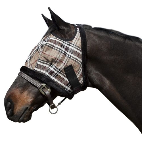 Kensington Fly Mask with Fleece Trim for Horses — Protects Face and Eyes From Flies and UV Rays While Allowing Full Visibility — Breathable and Non Heat Transferring Makes it Perfect Year Round, Large, Deluxe Black Plaid
