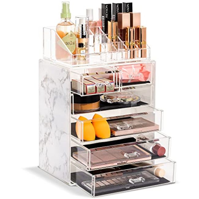 Sorbus Clear Cosmetic Makeup Organizer - Makeup &amp; Jewelry Stray [Marble Print]