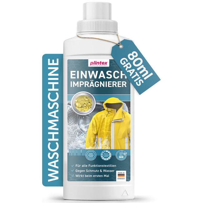 PLINTEX® 580ml Einwaschimprägnierung für Outdoor und Funktionskleidung ohne Baumwollanteil I Imprägnierung per Handwäsche oder Waschmaschine I Softshell, Gore-tex, Regenjacken, Skibekleidung