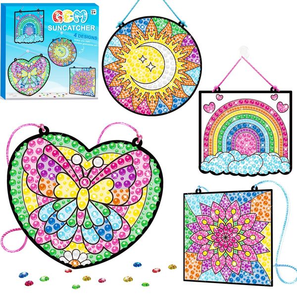 BANBBUR 4 Pcs Window Art Kits for Kids,Gem Arts for Kids Ages 8-12 4-8,Suncatcher Kits for Kids,Diamond Art and Crafts for Girls Boys Birthdays Christmas Gift