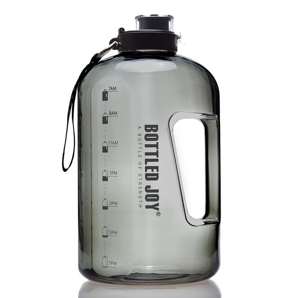 MYSHAKER 1 Gallon Water Jug with Flip-top Lid and Handle Strap, Leak-proof BPA Free Reusable Time Marker Reminder Large Capacity Gallon Water Bottle for Outdoor Sports Fitness Gym Hiking