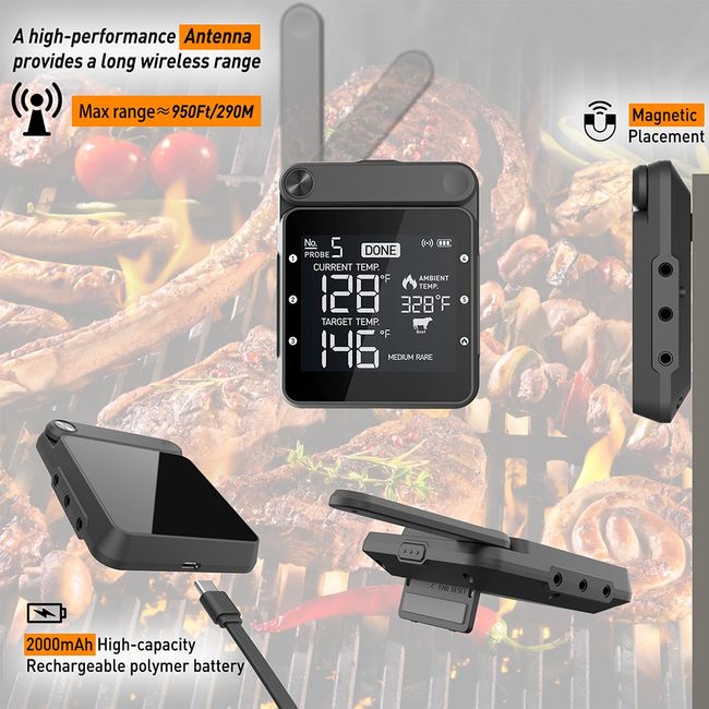 Digital Meat Thermometer Kitchen Smart Wireless Cooking Bbq Food  Thermometer Bluetooth Oven Grill Thermometer Probe Outdoor Gift - Bbq  Accessories - AliExpress