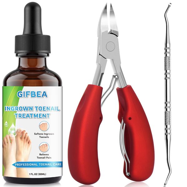 Ingrown Toenail Treatment w/Ingrown Toenail Drops Reliever & Softener,Pedicure Nail Lifter Tool,Ingrown Toenail Clipper for Easy Trimming Thick Nails,Toe Nail Cleaner Kit for Men Women