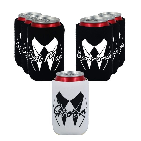 LADY & HOME Set of 7 Stag Party Beer Can Cooler Sleeves - Groom and Groomsman Can Cooler - Collapsible Koozies for Bachelor Party (LH2130B04-01)