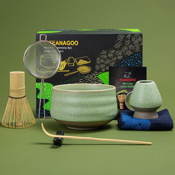 TEANAGOO Japanese Tea Set, Matcha Whisk Set, Matcha Bowl Bamboo Matcha Whisk (Chasen), Scoop (chashaku), Matcha Whisk Holder, Tea Making Kit. MSB-6, Matcha