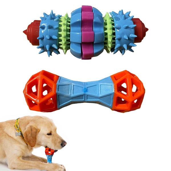 Hydrodogz 2 Pack Dog Puzzle Toys to Keep Them Busy, Spiky Rotating Dental Bone Treat Dispensing Squeaky Toys, Mental Stimulation Interactive Dog Enrichment