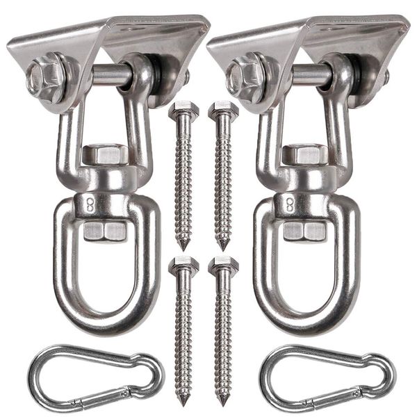 WAREMAID 2 Pack Heavy Duty 360° Swivel Swing Hanger, Stainless Steel Swing Hook for Ceiling Wooden Swing Set Bracket, Punching Bag Hanger for Playground Gym Rope Hammock Chair Swing, 1200 Lb Load