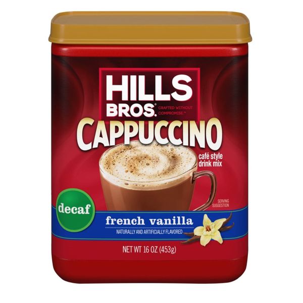 Hills Bros Decaf French Vanilla Cappuccino Mix 16 oz Enjoy Coffeehouse Flavor