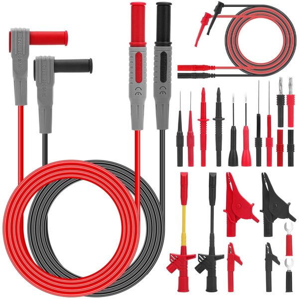 SUNJOYCO 24Pcs Multimeter Test Leads, Alligator Clips, Test Hooks, Replaceable Multimeter Probes 1000V 10A CAT III for Fluke Voltmeter