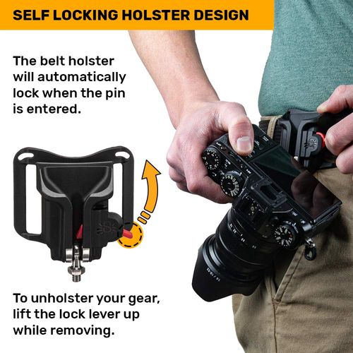 Spider Holster - BlackWidow Camera Holster + Pin - Self locking holster for carrying a light weight camera from any belt!