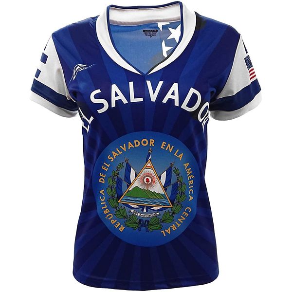 El Salvador and USA Jersey Arza Design for Women_V Neck_100% Polyester_New