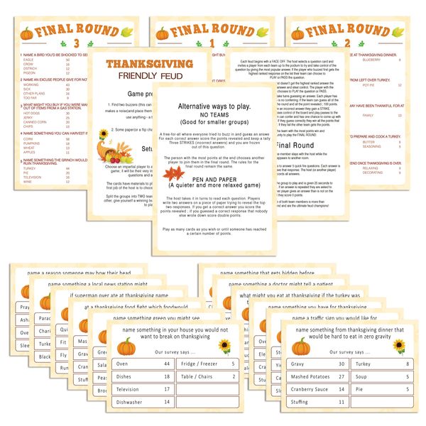 Fun Thanksgiving Friendly Feud Game, Family Games for Adults, Thanksgiving Family Feud Quiz, Thanksgiving Party Game for Family Activity(gejfg01)