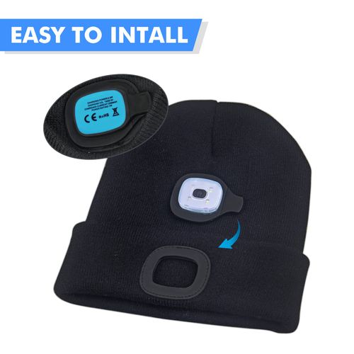 TAGVO USB Rechargeable Light for LED Knit Beanie Hat, 2 Pieces Lighting and Flashing Alarm Modes Hands Free Flashlight, Easy Install Quick Release Replaceable Headlamp for LED Beanies