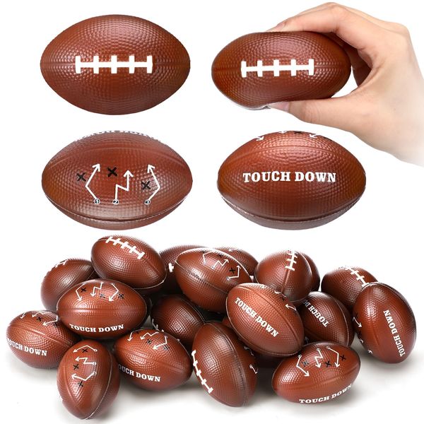 Meooeck 24 Pcs 4" Touchdown Printed Foam Mini Football Stress Balls Sport Balls Footballs Party Favors Foam Sports Balls for Football Party Supplies Gift Bag Stuffer Decorations