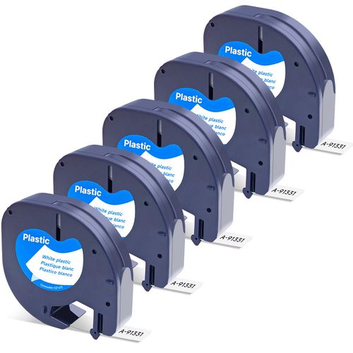 FOXLINE Compatible with Dymo Letratag Refills 91331 Label Tape, Replacement for Dymo Label Maker Refills, for Letra Tag 100H 100T 200B QX50 Printer, Black on White, 12mm (1/2" x 13'), 5 Pack