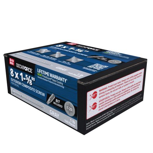 Grip-Rite GRDFCS158HAG1 DeckForce #8 x 1-5/8" Nano Coated Composite Deck Screws, Grey, 1lb Box