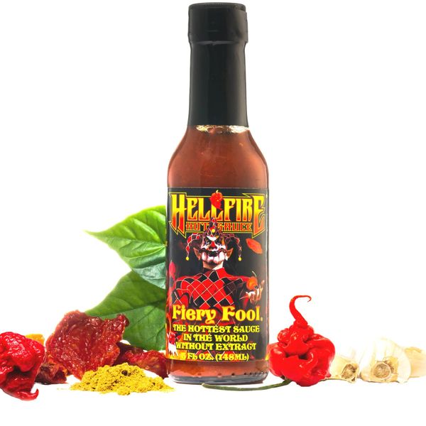 Hellfire Hot Sauce Fiery Fool - Extreme Hot Sauce without Extract, Featured on Hot Ones TV Show, 5 oz.