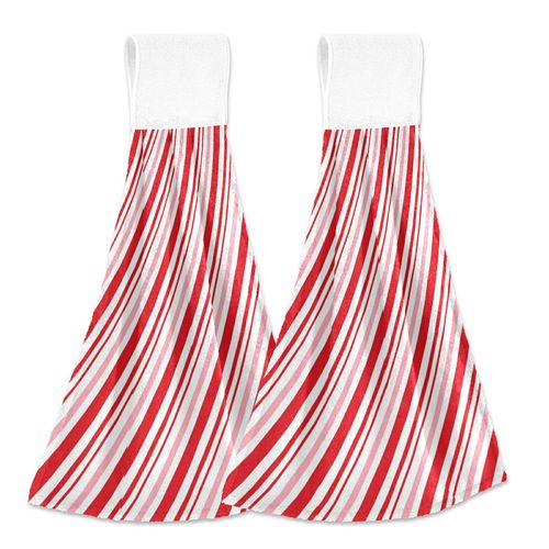 Aslsiy Christmas Candy Cane Hanging Kitchen Towels Set of 2 Winter Red Diagonal Stripe Hand Tie Towels Fast Drying Dish Tea Towels for Tabletop Gym Home Decor