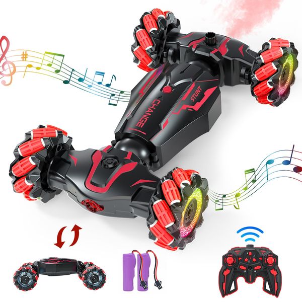 RC Stunt Car for Kids, 2.4Ghz Hand Controlled Remote Control Car with Lights Music Spray, 360° Rotating Off Road Car Birthday Gift Ideas Toys for Boys Girls Age 6 7 8 9 10 11+