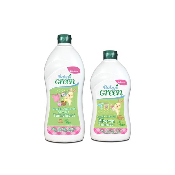 2'li Set Organik Aloe Veralı Bebek Çamaşır Deterjanı 20 Yıkama Organik Biberon Temizleyici 500 ml