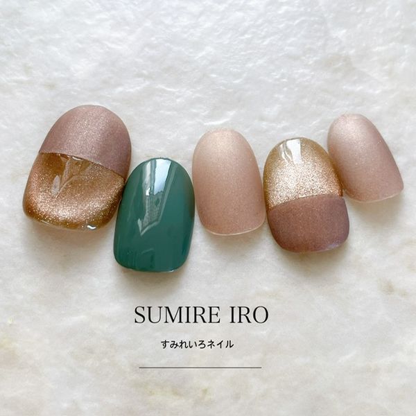 Nail tips False nails Bridal nails Short Coming-of-age nails Design Simple nails Nail Beige nails Small nails Large nails Very short Chibi nails Adult nails False nails Custom nails<br> [o2194] Brown magnet matte green bicolor mirroring