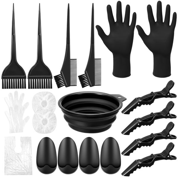 Zuimei 20 Pcs Hair Dye Tools Hair Dye Bowl And Brush Kit Hair Colouring Tools Beauty Salon Tool For DIY Salon Hair Dye Tools, Including Mixing Bowl, Ear Cover, Hair Shawl, Gloves, Hair Clips