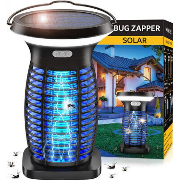 ZECHUAN Solar Bug Zapper Outdoor Waterproof, Portable Pest Control Electric Mosq