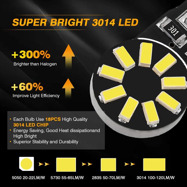 360-degree Error Free 18-SMD-5050 T10 194 2825 W5W LED Bulbs w/ Built-in  Load Resistors (2 Pieces)
