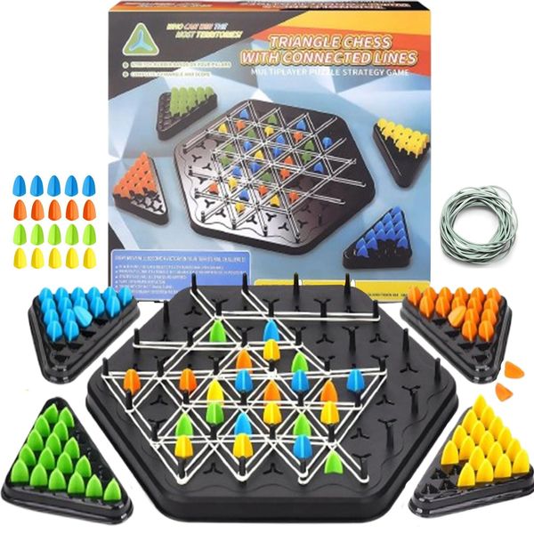 Chain Triangle Chess Game,Funny Triggle Game Rubber Bands,Family Interactive Board Game,Desktop Puzzle Games,Elastic Band Game for Kids & Adults (Black)