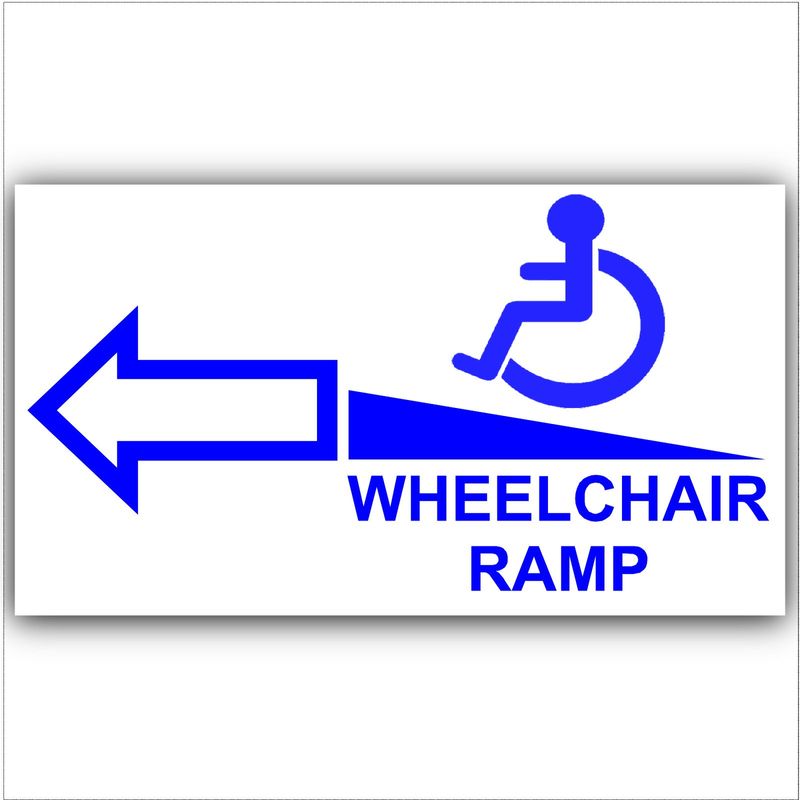 1 x Wheelchair Ramp-Left-Blue onto White-Self Adhesive Vinyl Sticker ...