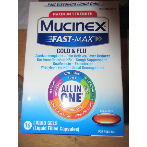 Mucinex Maximum Strength Fast Max Cold And Flu 16 Liquid Gels New In Box