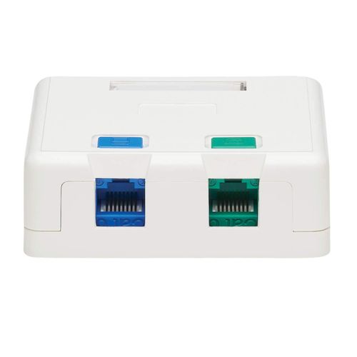 Tripp Lite Keystone Jack Surface Mount Box, 2 Port RJ45 Mount Box, White (N082-002-WH)